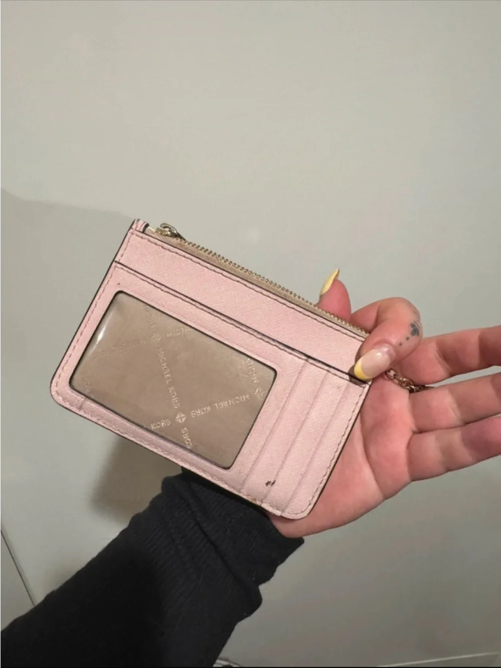 Michael Kors Pale Pink Saffiano Leather Zip Card Holder with Keyring